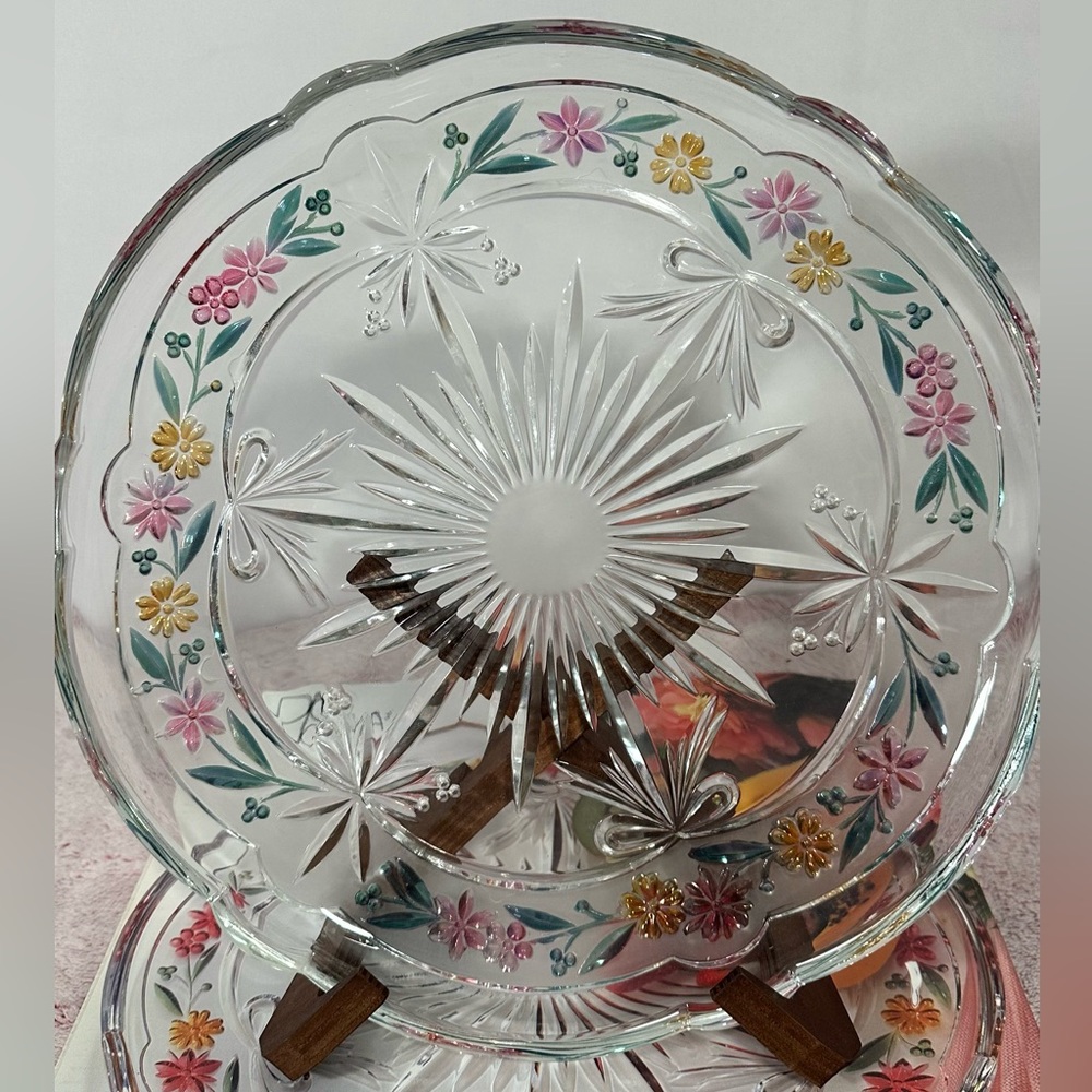 Floral Glass Plate with Colorful Design